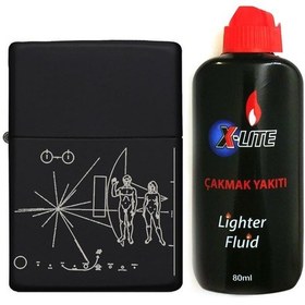 Resim Atomic Benzinli Çakmak Benzin Seti Siyah Voyager1 Evrene Mesaj 