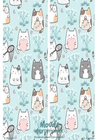 Resim Tatlı Kedicikler Desenli Baskılı Çocuk Ve Bebek Odası Fon Perdesi 2 Kanat - Prd-20 Çok Renkli 