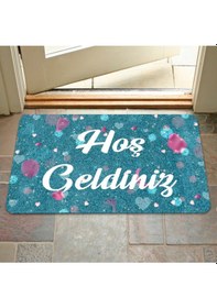 Resim Dijital Baskılı Kapı Önü Paspas Hoşgeldiniz Yazılı Çiçek Desenıç Ve Dış Kapı Paspası Yıkanabilir Beyza 
