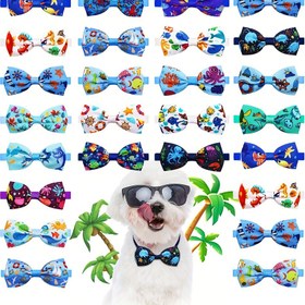 Resim 20 Adet Okyanus Temalı Köpek & Kedi Papyonları - Küçükten Büyük Irklara Uygun Ayarlanabilir, Çıkarılabilir Yaka Aksesuarları 