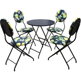 Resim Limon Desenli Metal Bahçe Takımı - 4 Sandalye + 1 Masa 