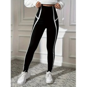 Resim Gökyüzü Moda Kadın Yan Çift Şerit Detaylı Toparlayıcı Egzersiz Dalgıç Tayt 