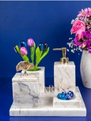 Resim MIARIK DESIGN & DEKORASYON Dekoratif Mermer Düz Kare 5 Li Banyo Seti Takımı 