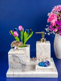 Resim MIARIK DESIGN & DEKORASYON Dekoratif Mermer Düz Kare 5 Li Banyo Seti Takımı 