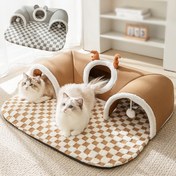 Resim Ekstra Büyük Kedi Evi & Tünel - Bej/Siyah-Beyaz Ekose Çatılı Çoklu Bölmeli Ağaç Benzeri Tunel Sistemi, Yumuşak Pelüş Tunel ve Rahat Mağara - Sağlam Tabana Sahip - Kolay Temizlenebilir Fiber, İç Mekan Kedileri İçin Uygun - Geniş Irklar ve Birden Fazla Kedi Evleri İçin Alan Kazandıran Pet House - Beyaj ve Siyah-Bez Desenli Pürüzlü Tunel Ve Rahtsızlık 