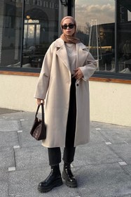 Resim lamelif Tek Düğmeli Kaşe Kaban Krem 