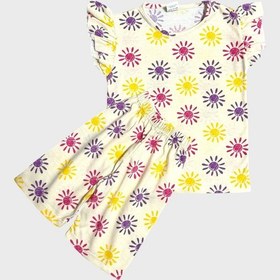 Resim Aliş Kids Kız Çocuk Pamuklu Sarı Güneş Desenli Kolları Fırfırlı Şortlu Yazlık Pijama Takımı 