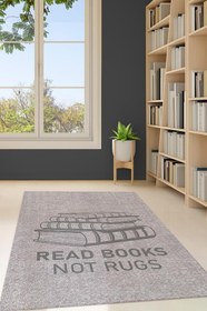 Resim Kitap Oku Halı Değil Gri Renkli Kitap Sever Halısı Okuma Sever Çalışma Odası Halısı - 80x120 