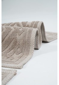 Resim Banyo Pamuk Paspas Seti, Kaymaz Taban, Şık Ve Dayanıklı 60x100 / 60x50 Ölçülerinde Kilim Bukle Set Açık Bej 