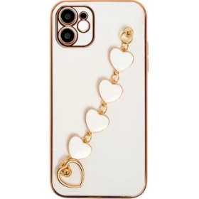 Resim Ally iPhone 11 6.1inç Kılıf Kalp Bileklik Tutuculu Lüx Silikon Askılı Kılıf 