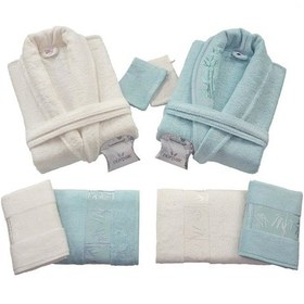 Resim Nurpak Bambu Aile Bornoz Seti Mint Krem 