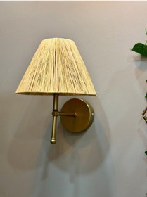 Resim Rafya Saçaksız Bohem Hasır El Yapımı E27 Ampül Kablolu Aplik - Alt Eskitme Gold Natural 