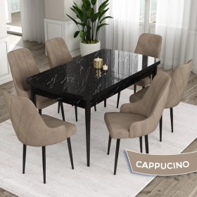 Resim Canisa Concept Eta Serisi 80 x 132 cm Açılabilir Mdf Yemek Odası Masa Takımısiyah Mermer Desen Masa 6 Sandalye 