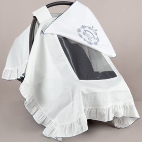 Resim Asil İndigo Çelenkli At Nakışlı İndigo Tığ işi Süslemeli Fırfırlı Puset Örtüsü 