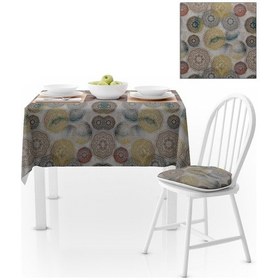 Resim Geometrik Desenli Motifli Sarı Kiremit Vizon Dijital Baskılı Petek Dokuma Masa Örtüsü 140x220 