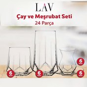 Resim Lav Çay Su ve Meşrubat Bardağı Seti 24 Parça 