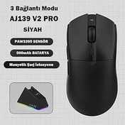 Resim Coverzone AJAZZ AJ139 V2 MC Mouse 3 Farklı Bağlantı Modu-RGB Manyetik Şarj İstasyonlu-PAW 3311 Sensör-500 mAh Batarya-66 Gram (Siyah) 