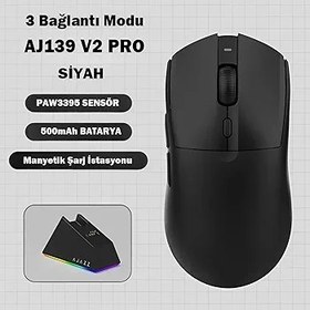 Resim Coverzone AJAZZ AJ139 V2 MC Mouse 3 Farklı Bağlantı Modu-RGB Manyetik Şarj İstasyonlu-PAW 3311 Sensör-500 mAh Batarya-66 Gram (Siyah) 