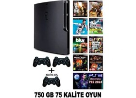 Resim Sony Ps3 Slim 750 GB 75 Oyun 3 Kablosuz Kol (Yenilenmiş) Garantili Ürün 