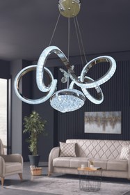 Resim RSCOLLECTIONS Kıvrım Eliza Tek Toplu Simli Slikonlu Modern Oturma Led Avizesi Kumandalı Krom 