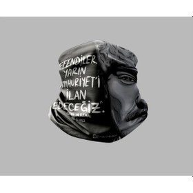 Resim Atatürk Tasarımlı Motorcu Buff Maske Outdoor Boyunluk Unisex Bandana Siyah 
