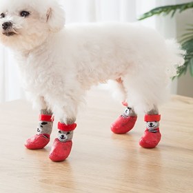 Resim Su geçirli kauçuk köpek pati koruyucuları, küçük ve büyük ırklar için sabitleyiciler - Dış Mekan Pat Koruma için Dayanıklı Örgü Malzeme ile Kaymaz Evcil Hayvan Ayakkabı Çorapları 