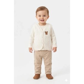 Resim HaanBebe Unisex Bebek Ayıcık Detaylı Polar Pelüş Yelek (3 Renk Seçeneği) Kahverengi/ekru/pembe 