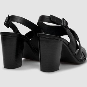 Resim %100 Hakiki Deri Siyah Yandan Tokalı Kadın Topuklu Sandalet-siyah Siyah 
