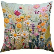 Resim 1 Adet Bohem Çiçekli Nakışlı Peluş Yastık Kılıfı 45.72x45.72 cm - İki Taraflı Canlı Çiçek Deseni, Fermuarlı, Makinede Yıkanabilir, Kanepe ve Yatak Odası Dekoru için Dekoratif Yastıklar 