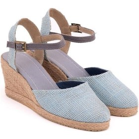 Resim Star Tombis Gerçek Elişi Topuğu Açık Bilekten Bantlı Dolgu Topuk Keten Hasır Espadril Handmade Buz Mavi Açık Mavi 