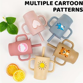 Resim 180ml/6oz %100 Silikon Eğitim Bardağı, Yaratıcı Baskılı Kırılmaz Bebek Sippy Cup 