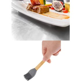 Resim Yumurta Fırçası Ahşap Saplı Mutfak Fırçası Sos Fırçası Hamur Fırçası Silikon Gri 27 cm 
