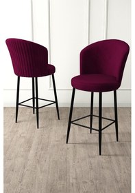 Resim Canisa Alte Serisi 6 Adet Mürdüm Sandalye 65 Cm Ada Mutfak Bar Sandalyesi Babyface Kumaş Siyah Metal Ayak Sandalye Mürdüm Ayaklar Siyah 