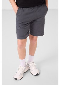 Resim Siyah-gri Pamuklu Oversize Fit Dokuma Hafif Esnek Chino Erkek Çocuk Şort Takım - 11278 Siyah - Gri 