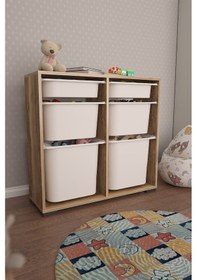 Resim Carla 2 + 2 + 2 Tropik Ceviz Ultra Derin Sepetli Çok Amaçlı Dolap Oyuncak Dolabı Tropik Ceviz 