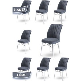 Resim Canisa Flex Serisi, Üst Kalite Mutfak Sandalyesi, 8 Adet Füme Sandalye, Gürgen Beyaz Ahşap Ayak Sandalye Füme Ayaklar Beyaz 