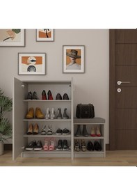 Resim Asra Trend Puflu Ayakkabılık A-23 %100 MDF Minderli Geniş Portmanto Kül Gri 