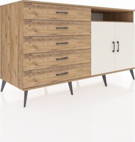 Resim Kronos Konsol 2 Raflı 5 Çekmeceli 2 Kapaklı 176x59x99 Çam-aytaşı/ Çam-aytaşı/çam 