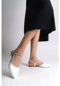 Resim Arıana Lastikli Ortopedik Rahat Taban Bilekten Taş Detaylı Kadın Babet Ayakkabı Kt - Beyaz Beyaz 