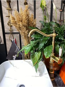 Resim İsaoğlu Yapı Mat Gold Çanak Lavabo Bataryası Eskitme Çanak Bataryası Antik Gold Rustik Lavabo Bataryası Gold 