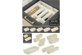 Resim Feyza Design 9'lu Ayarlanabilir Bej Kaşıklık Seti, Uzayan Çekmece Modüler Organizer 