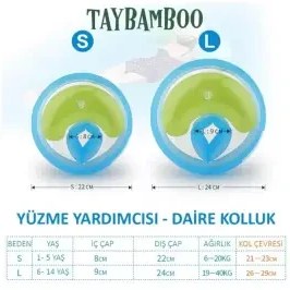 Resim Taybamboo Classıcs Yuvarlak Üç Hava Odalı Yüzme Yardımcısı Kolluk - Yeşil - Large 6-14 Yaş 19-40kg 