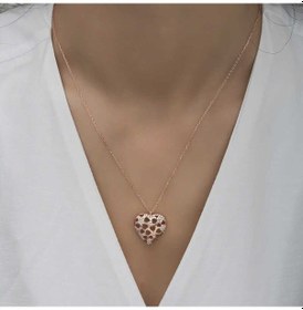 Resim Gumush Gümüş Rose Bombeli Kalp Kadın Kolye 