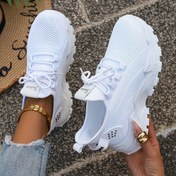Resim Kadın Beyaz Nefes Alabilen File Düşük Üst Koşu Ayakkabıları - Rahat Bağcıklı Sneakerlar, Toka Kapatma, PVC Taban ve Püskül Detayı ile Rahat, Seyahat ve Yaz Giyim, Bayan Sneakerlar, Seyahat Ayakkabıları, Minimalist Tasarım, Dayanıklı Traction Ayakkabıları 
