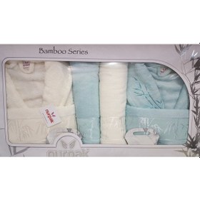 Resim Nurpak Bambu Aile Bornoz Seti Mint Krem 