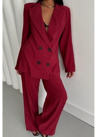 Resim Soonaksesuar Modal 4 Düğme Astarsız Ceket - Pantolon Takım - Bordo Bordo 
