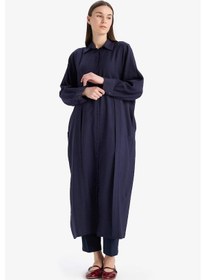 Resim DeFacto Relax Fit Gömlek Yaka Cepli Basic Düz Uzun Kollu Maxi Tesettür Elbise E4360AX25SPNV243 