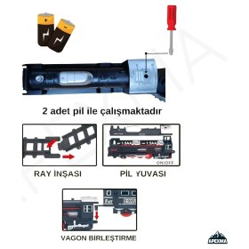 Resim Apexma Oyuncak Işıklı 96 cm Raylı Vagonlu Retro Model Tren - 23 Parça Raylı Klasik Tren Demiryolu Seti 