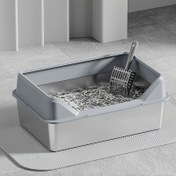 Resim KEMORELA Paslanmaz Çelik Kedi Kumu Kabı, Plastik Tepsi ile, XL Yüksek Kenarlı Dikdörtgen Kedi Tuvaleti, Birden Fazla ve Büyük Kediler İçin, Sızdırmaz, Temizlemesi Kolay ve Kürek Dahil 
