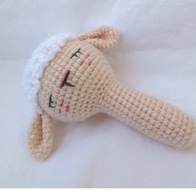 Resim Uykulu Kuzu Amigurumi Çıngırak Bej - Beyaz 